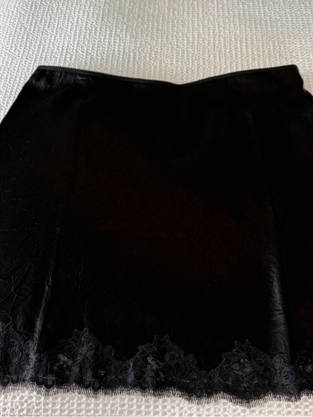 J.Crew Black Satin Slip Skirt with Lace Trim